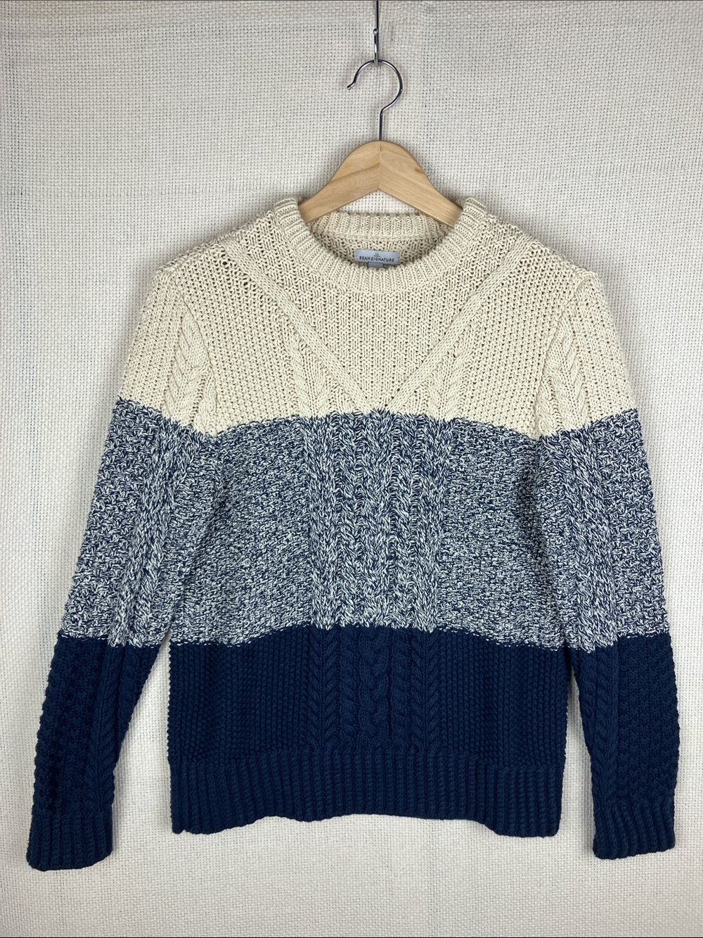 LL Bean Signature Cable Knit Sweater Fisherman Pullover Heavy Cotton